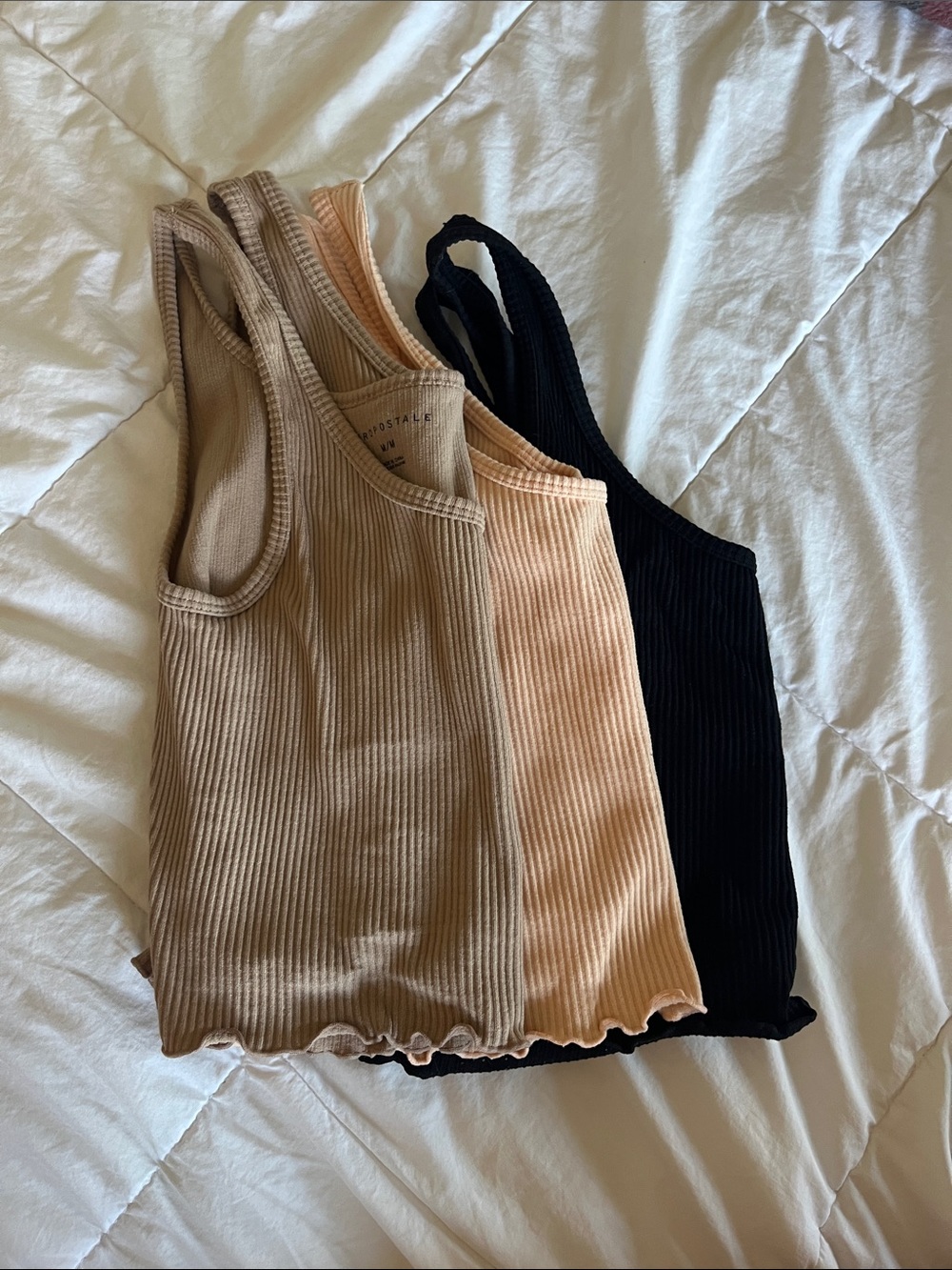 Aeropostale Ribbed Tank Tops in Black, Beige, Peach